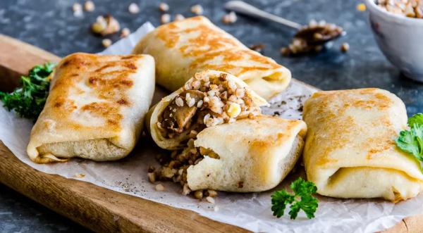 Постные блины с гречкой и грибами