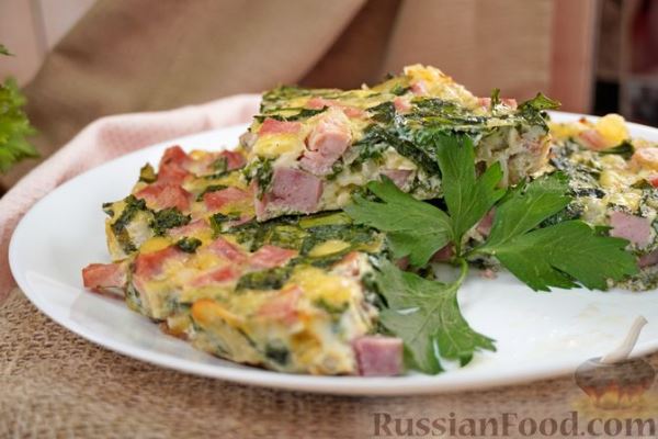 Омлет со шпинатом, ветчиной и сыром (в духовке)