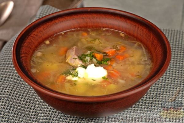 Суп со свининой, квашеной капустой и рисом